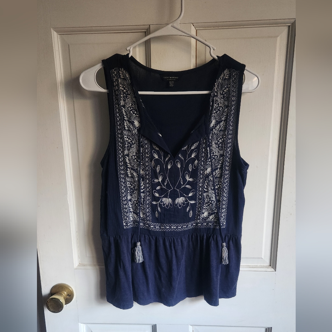Lucky Brand Tavy Embroidered Tank Peasant Top - Women Xs